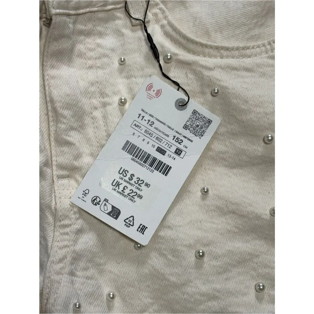 NWT Zara Cream Pearl Studded White Denim Shorts‎ | Girls Size 12